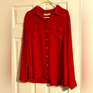 Red polyester button up